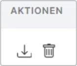 Aktionsspalte mit Symbolen zum Herunterladen und Löschen eines Exports