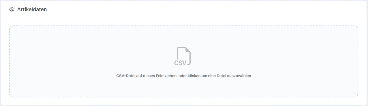 Infobox zum Importieren von Artikeln mit Link zur CSV-Beispieldatei