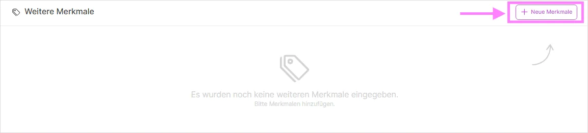 Leerer Bereich „Weitere Merkmale“ mit Schaltfläche „Neue Merkmale“